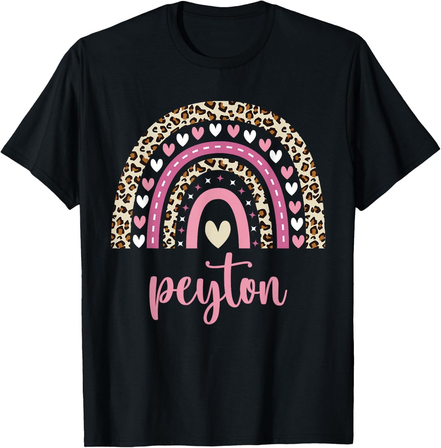Peyton Rainbow Leopard Personalized Peyton Birthday T-Shirt - T-Shirt | Black
