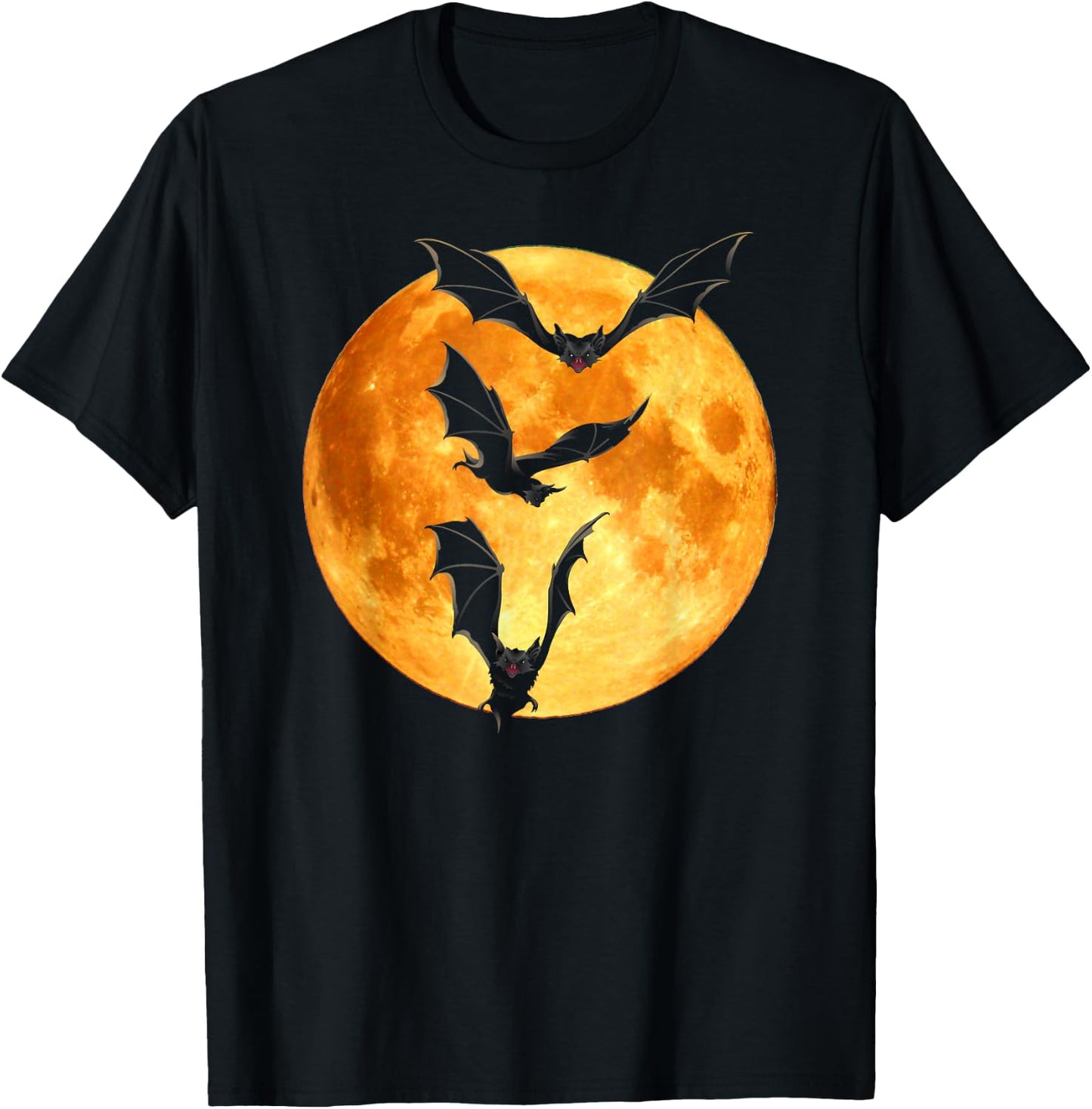 Orange Full Moon Halloween Bat Flying Bats Moonlight Vampire T-Shirt - T-Shirt | Black