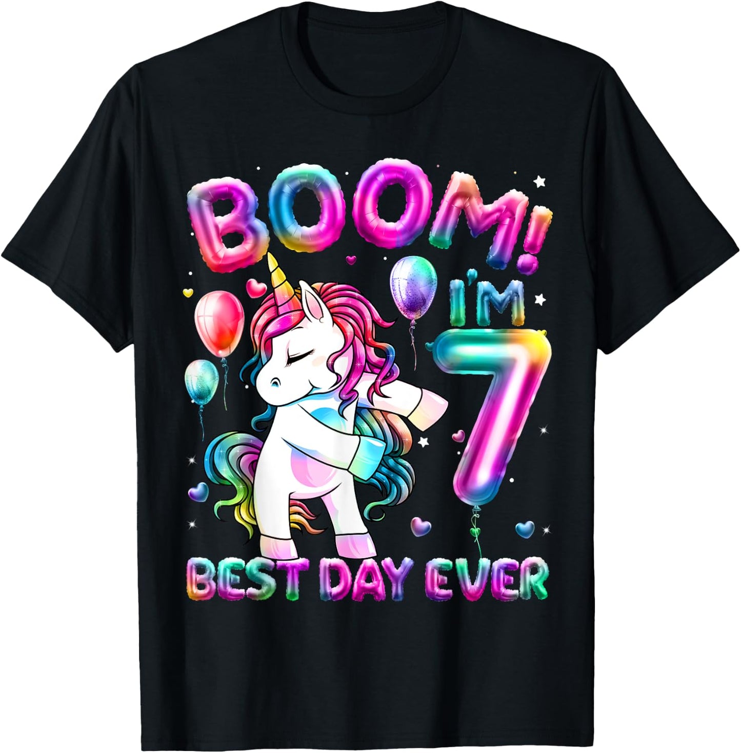 7 Years Old Flossing Unicorn Gifts 7th Birthday Girl Party T-Shirt - T-Shirt | Black