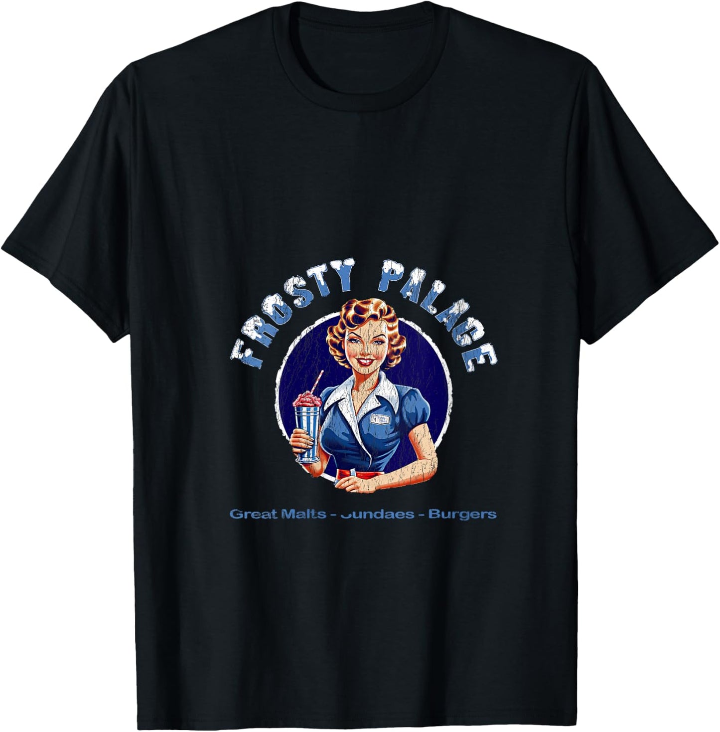 Frosty Palace | Classic 70s Retro Movie Distressed V-Neck T-Shirt - T-Shirt | Black