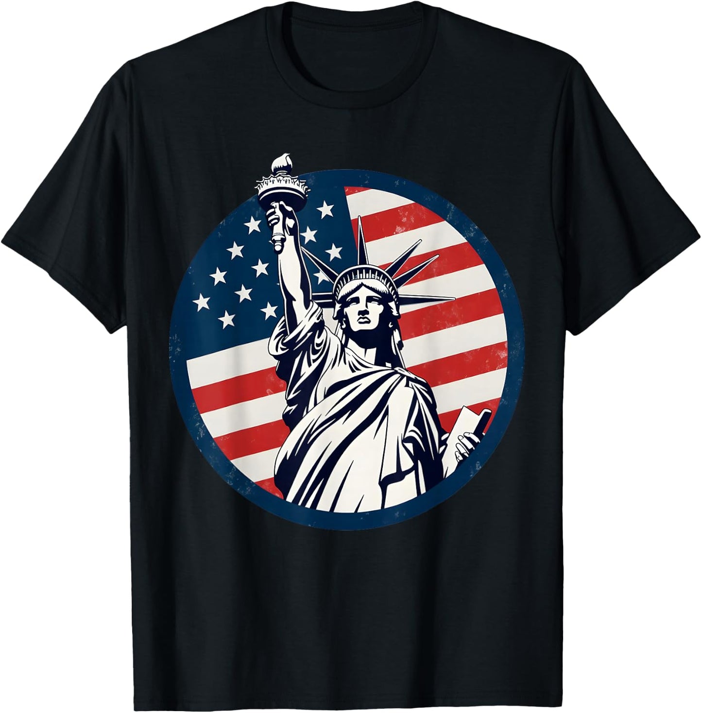 Statue of Liberty with American Flag - Fourth of July T-Shirt - T-Shirt | Black