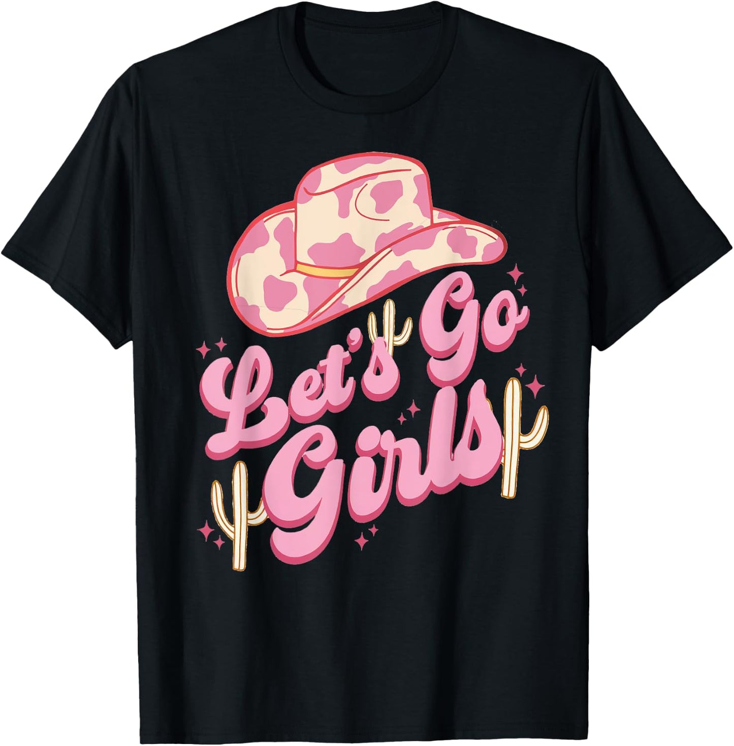 Leopard Cowboy Hat Let's Go Cowgirl Girls Western Country T-Shirt - T-Shirt | Black