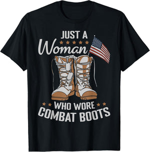 Female Veteran Flag Boots Women Veteran Mother Grandma T-Shirt - T-Shirt | Black
