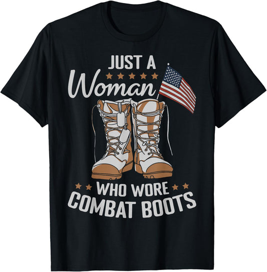 Female Veteran Flag Boots Women Veteran Mother Grandma T-Shirt - T-Shirt | Black