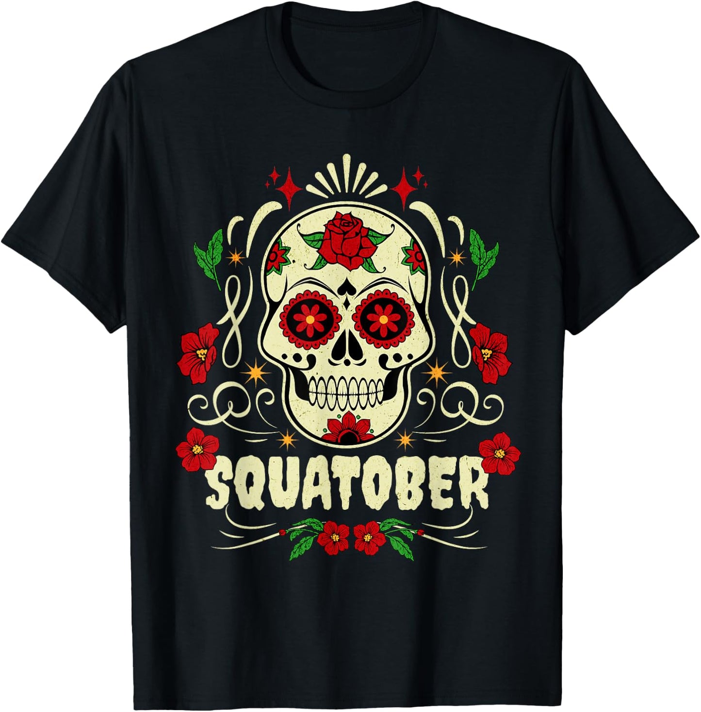 SQUATOBER October Squat Challenge Sugar Skull T-Shirt - T-Shirt | Black