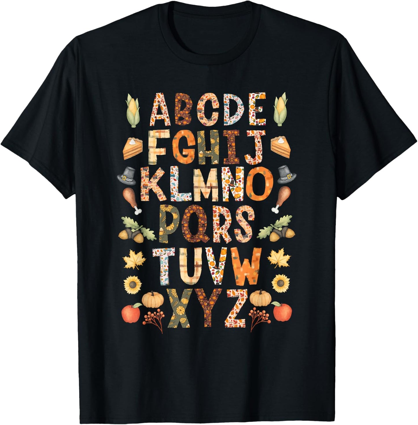 Alphabet Funny Turkey Thanksgiving Costume Preschool Teacher T-Shirt - T-Shirt | Black