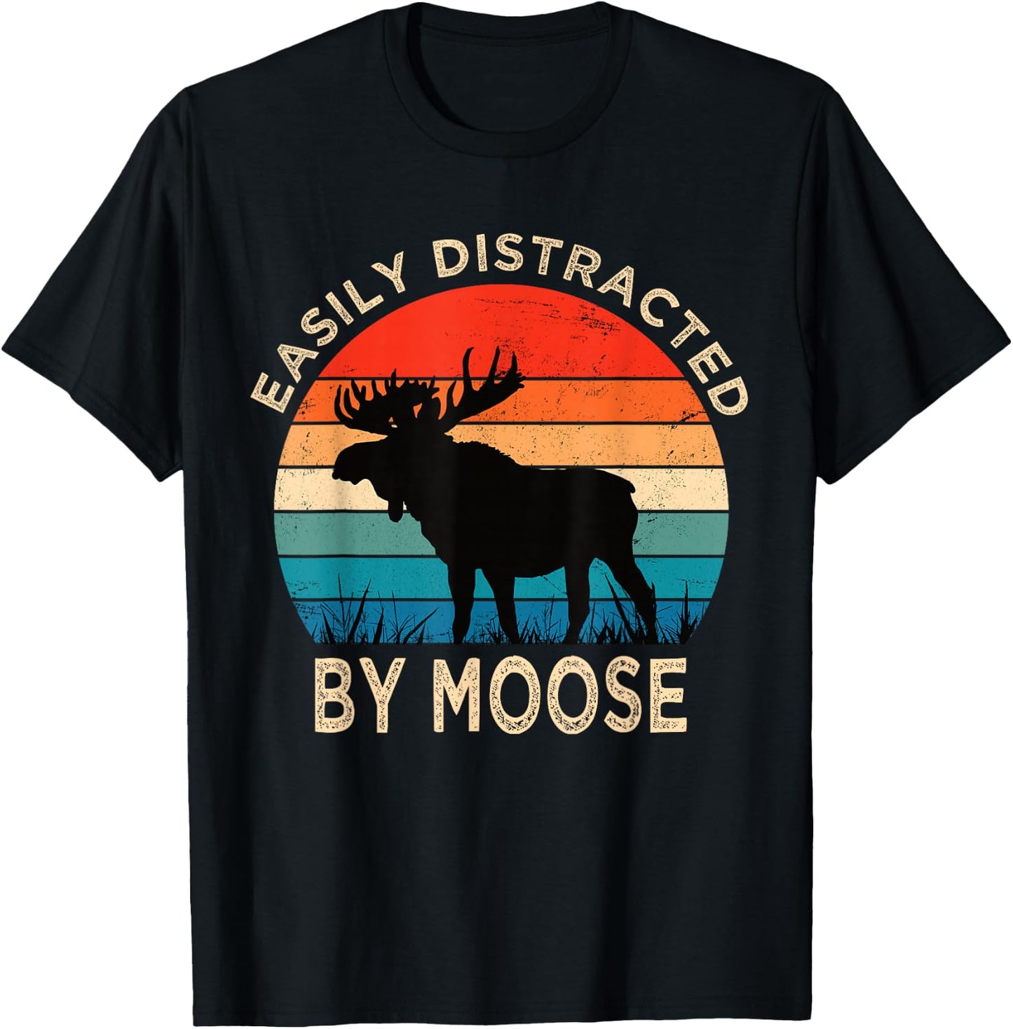 Slightly Distracted by Moose Vintage Funny Moose T-Shirt - T-Shirt | Black