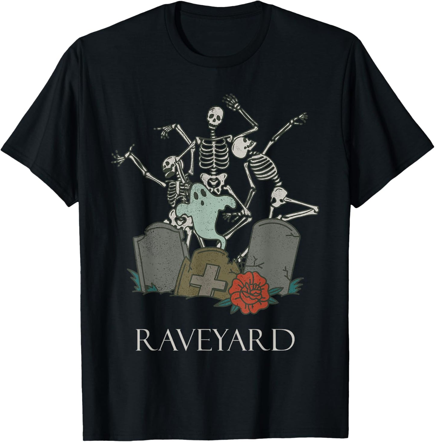 Funny Skeleton Rave Heavy Metal Goth Raveyard Halloween T-Shirt - T-Shirt | Black