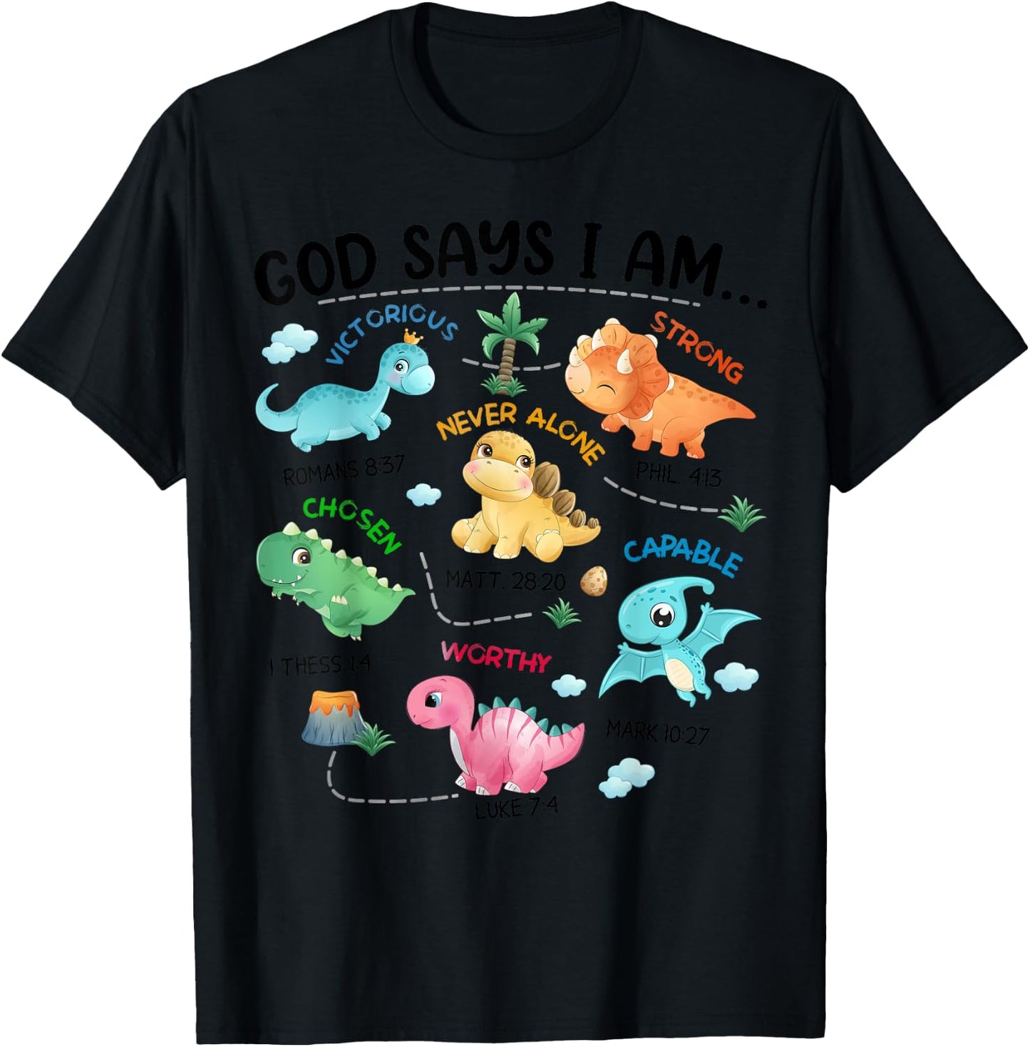 God Says I Am Funny Dinosaur Bible Verse Christian Kids Boys T-Shirt - T-Shirt | Black