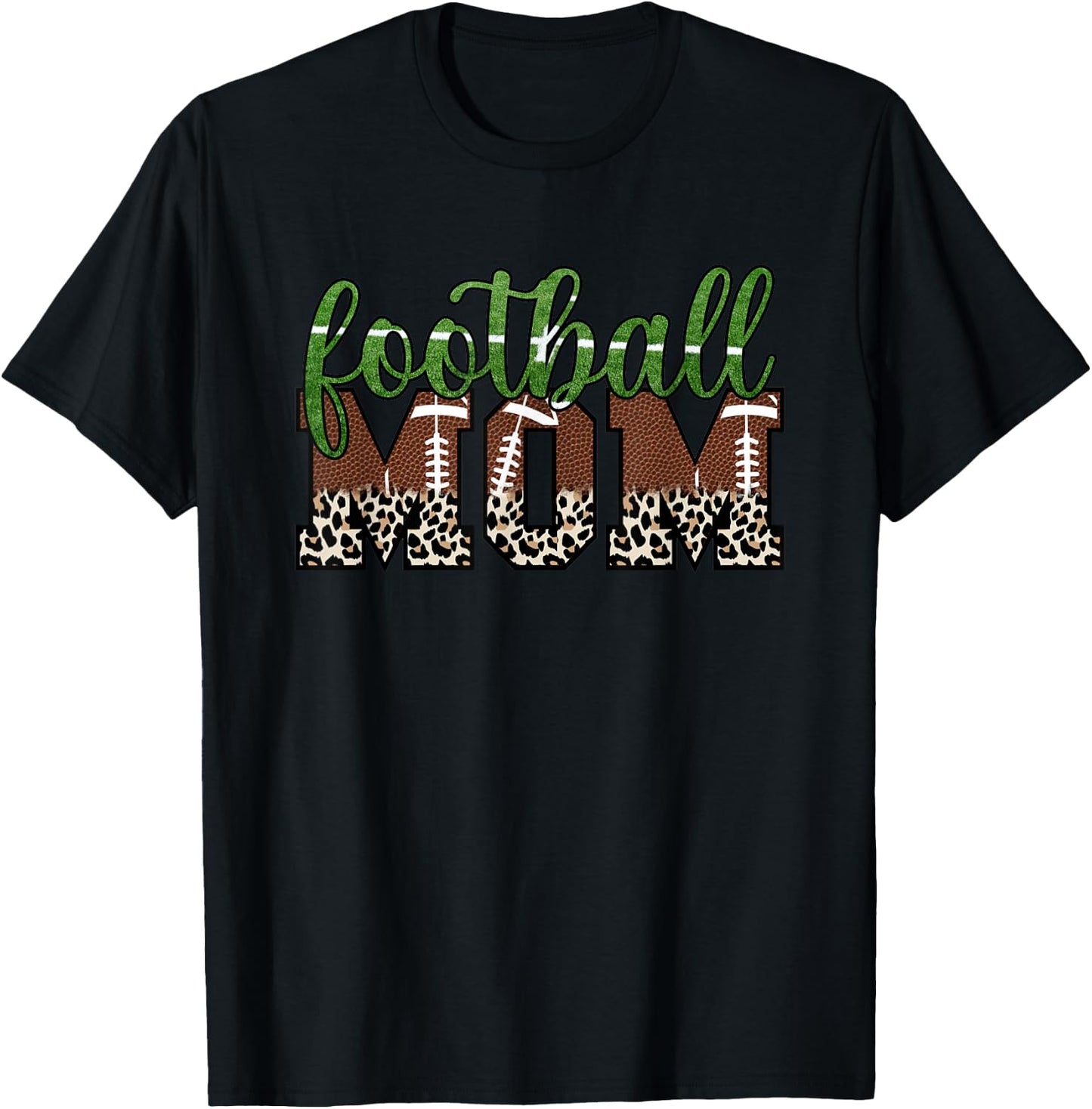 Moms Football Leopard Print Proud Women's Cheetah Pattern T-Shirt - T-Shirt | Black