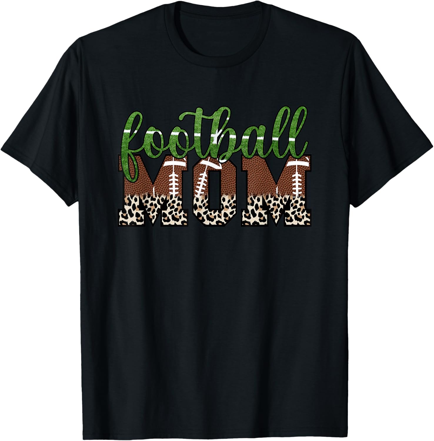 Moms Football Leopard Print Proud Women's Cheetah Pattern T-Shirt - T-Shirt | Black