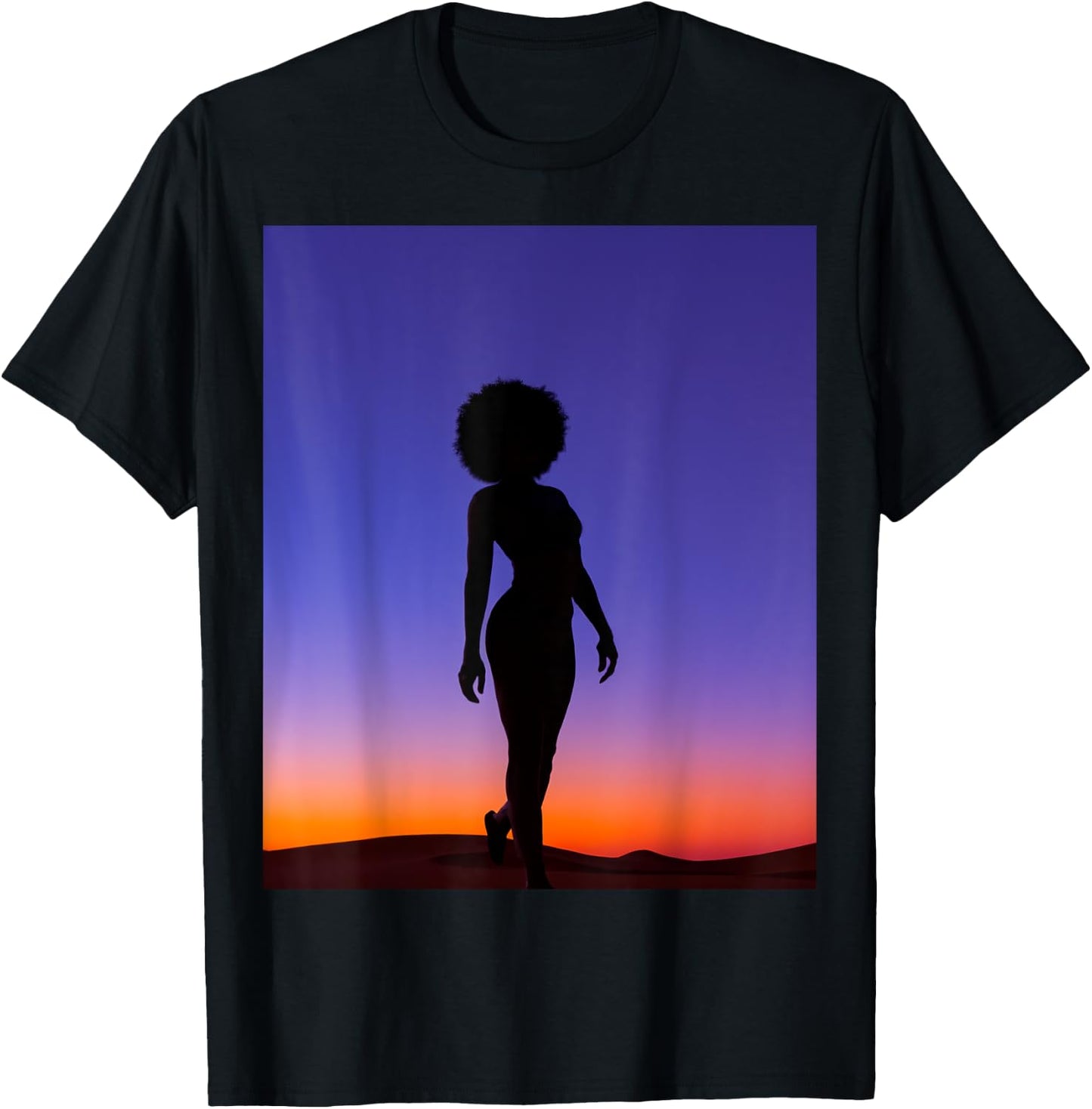 Mysterious Mirage: Silhouetted Sojourn in a Desert Night T-Shirt - T-Shirt | Black