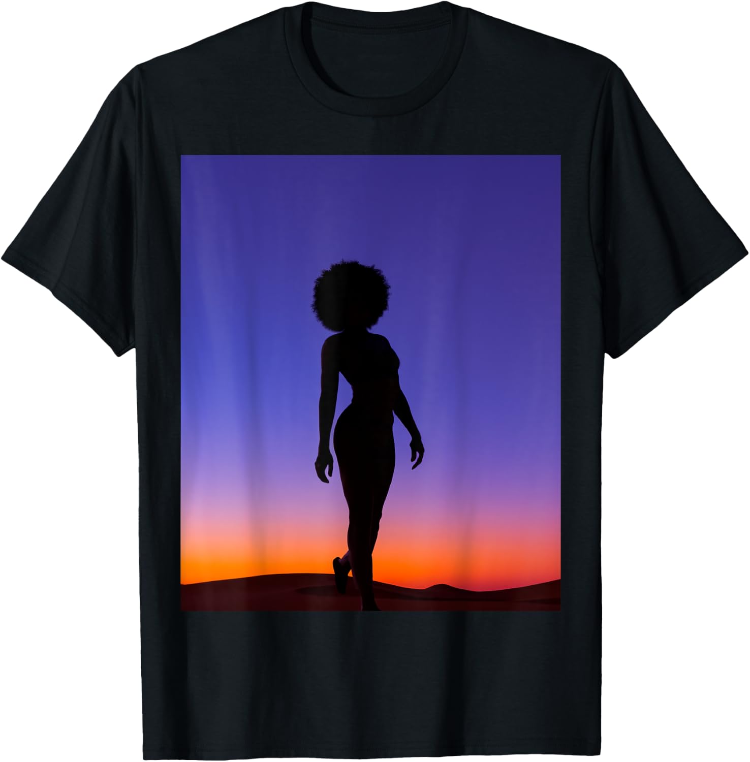 Mysterious Mirage: Silhouetted Sojourn in a Desert Night T-Shirt - T-Shirt | Black