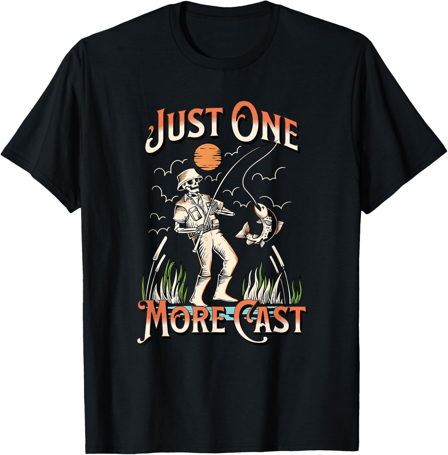 Just One More Cast - Fun Skeleton Fisherman T-Shirt - T-Shirt | Black