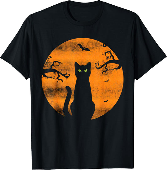 Vintage Scary Christmas Cat Costume Retro Cat Moon Black Cat T-Shirt - T-Shirt | Black