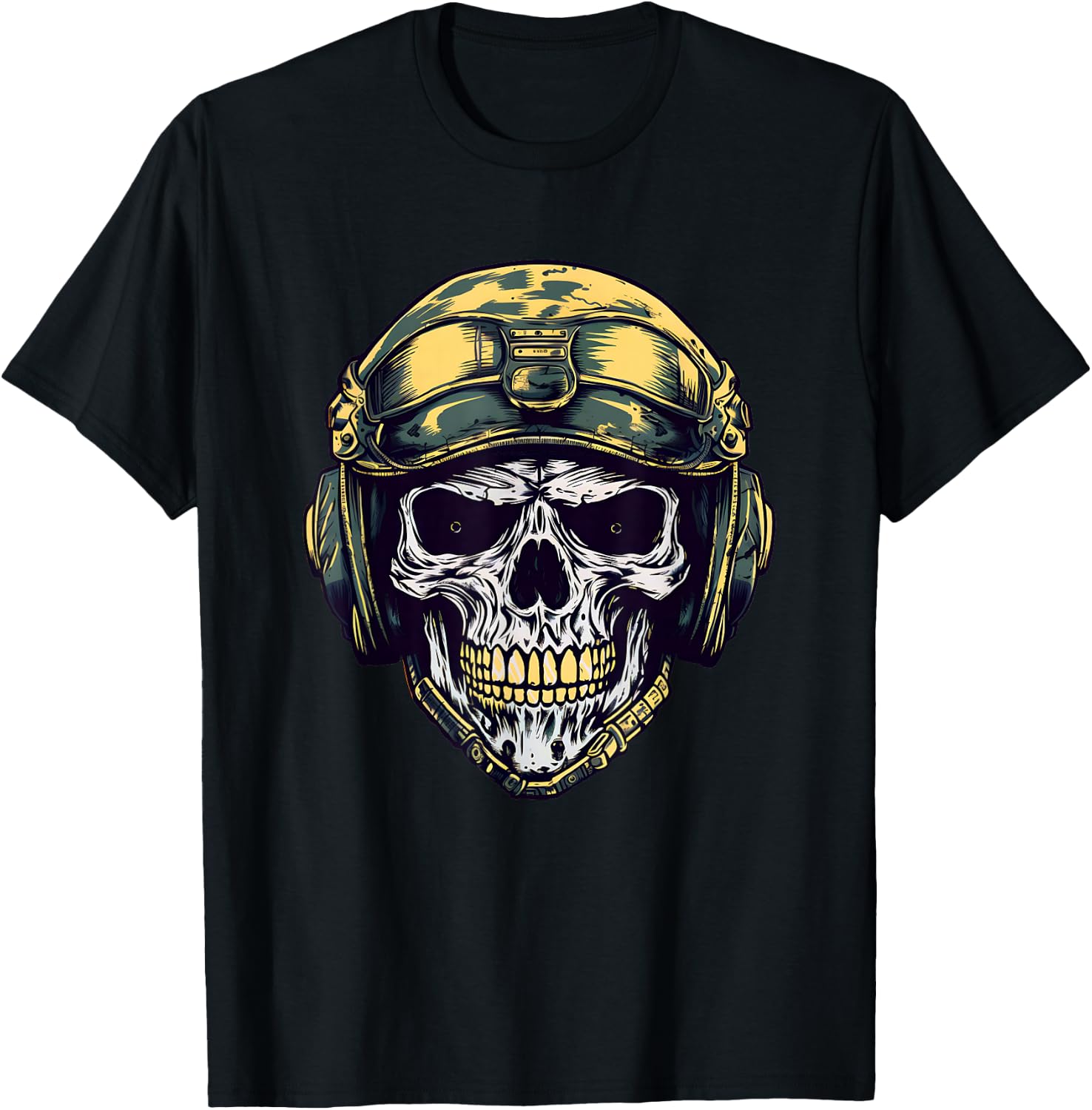 Skull Ballistic Helmet Military Camouflage T-Shirt - T-Shirt | Black