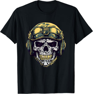 Skull Ballistic Helmet Military Camouflage T-Shirt - T-Shirt | Black