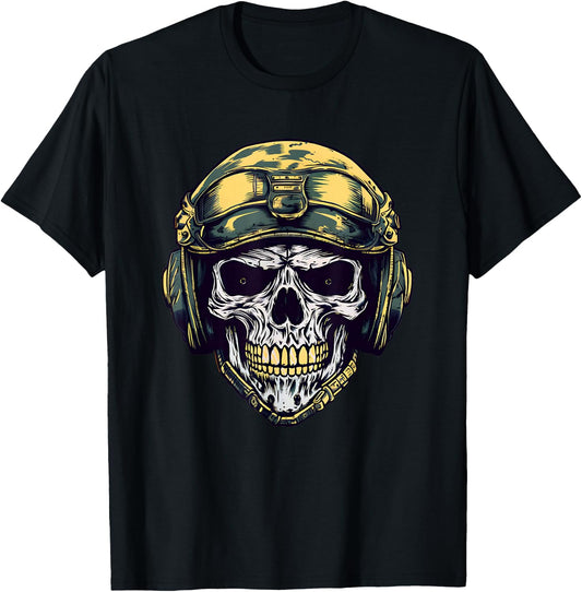 Skull Ballistic Helmet Military Camouflage T-Shirt - T-Shirt | Black