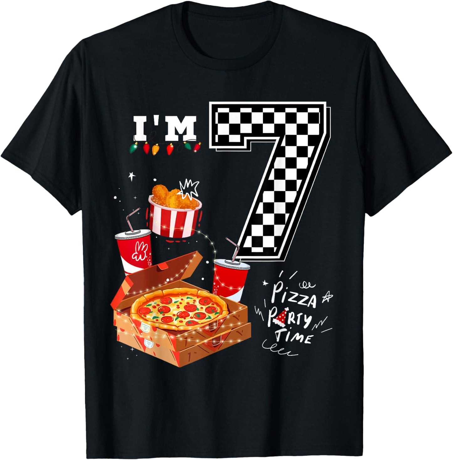 Funny Pizza Lover 7th Birthday Crew for 7 Years Old Boys T-Shirt - T-Shirt | Black