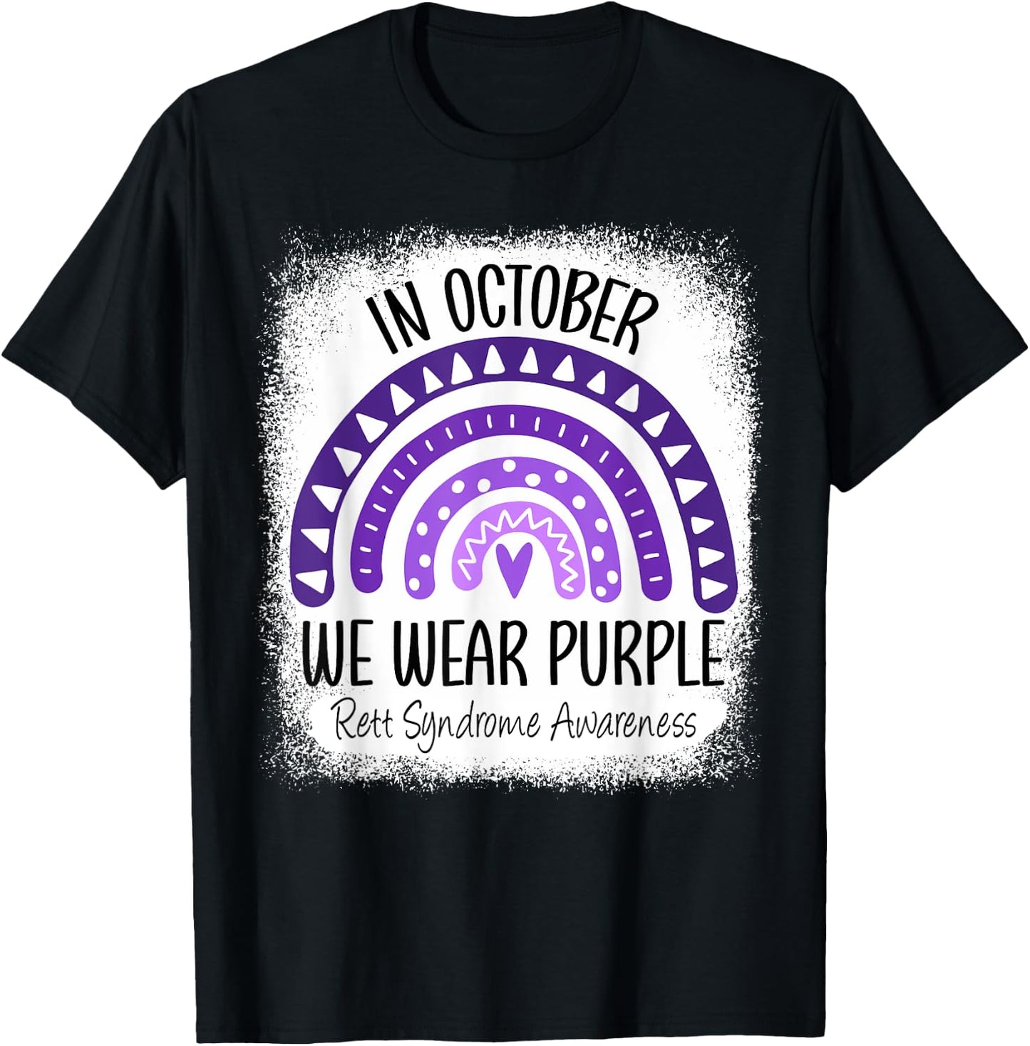 Rainbow In October We Wear Purple Rett Syndrome Awareness T-Shirt - T-Shirt | Black