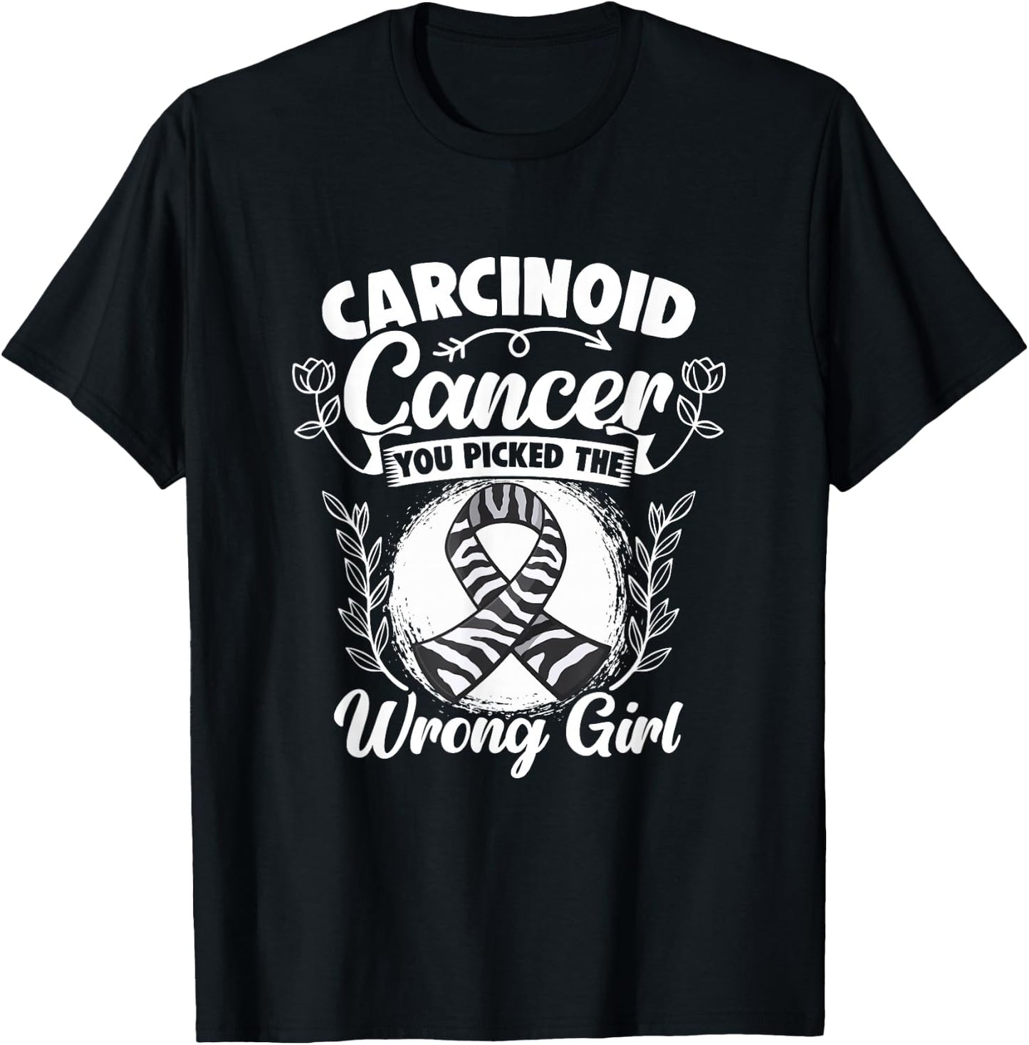 Picked Wrong Girl Zebra Ribbon Carcinoid Cancer Awareness T-Shirt - T-Shirt | Black