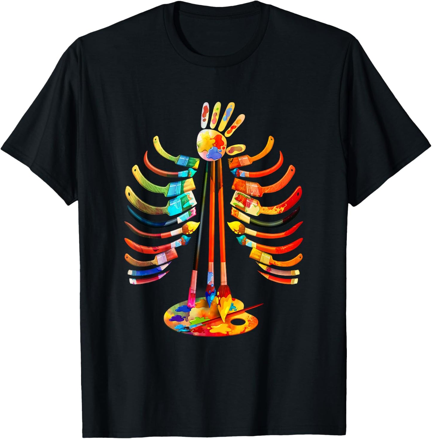 Halloween Art Teacher Bone Graphic Colorful Artist Halloween T-Shirt - T-Shirt | Black