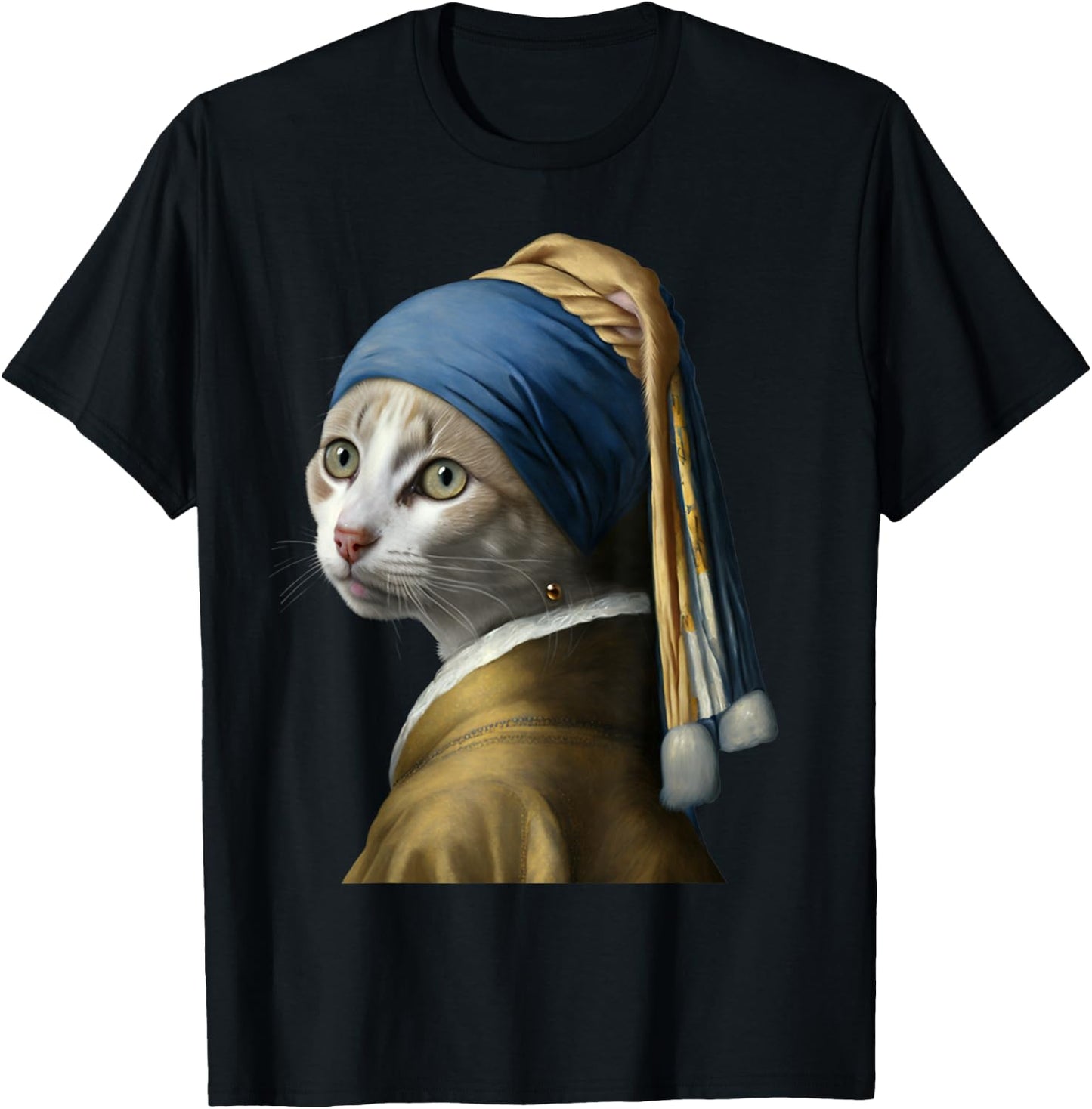 Girl with a Pearl Earring Funny Cat Lovers T-Shirt - T-Shirt | Black
