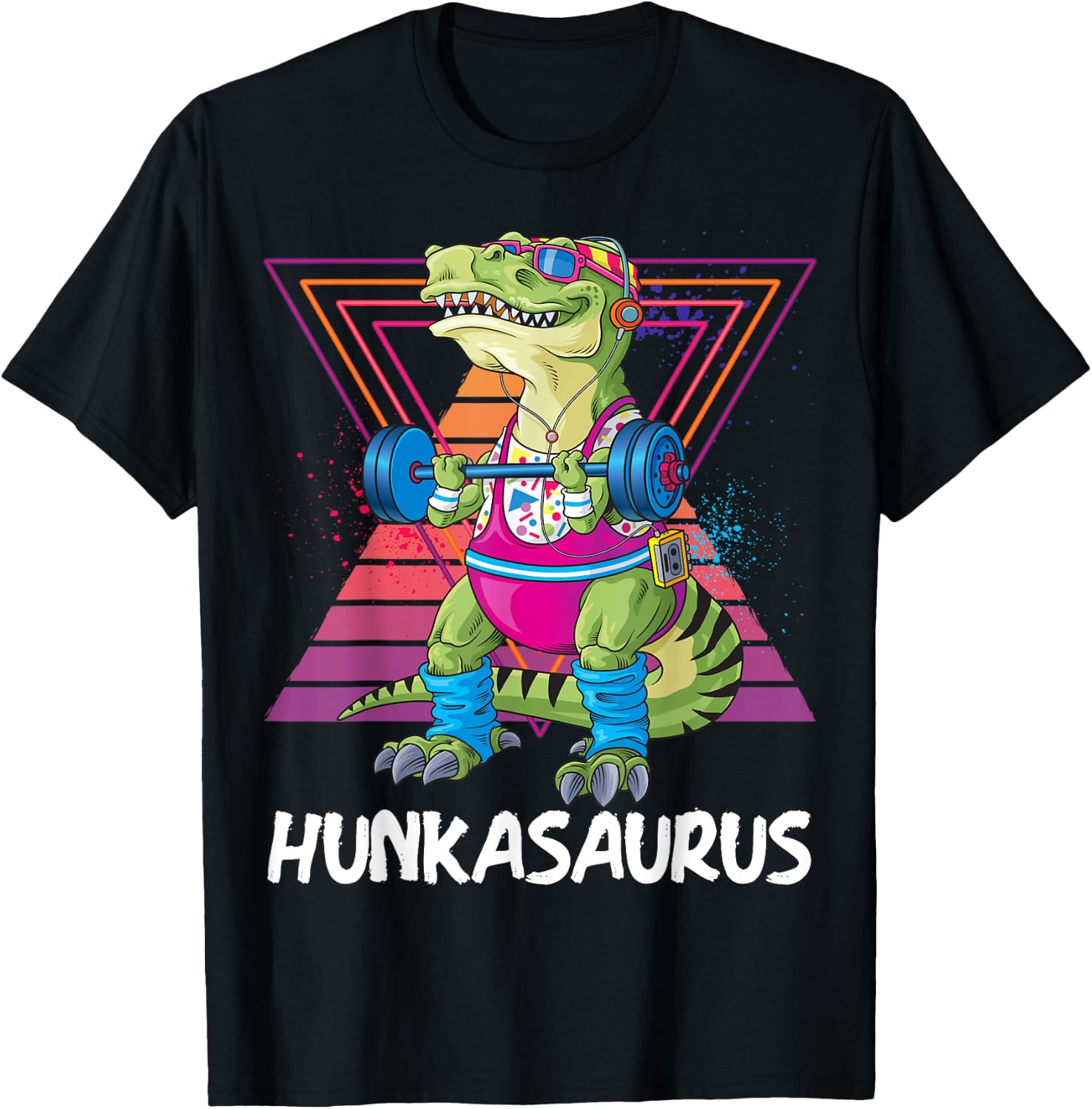 Hunkasaurus Retro Muscular Dinosaur T-Rex Gym Weightlift T-Shirt - T-Shirt | Black