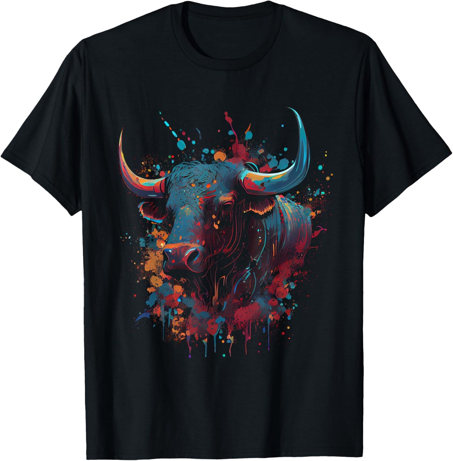 Bull Colorful Bull Riding Meat Favorite Animal Bull T-Shirt - T-Shirt | Black