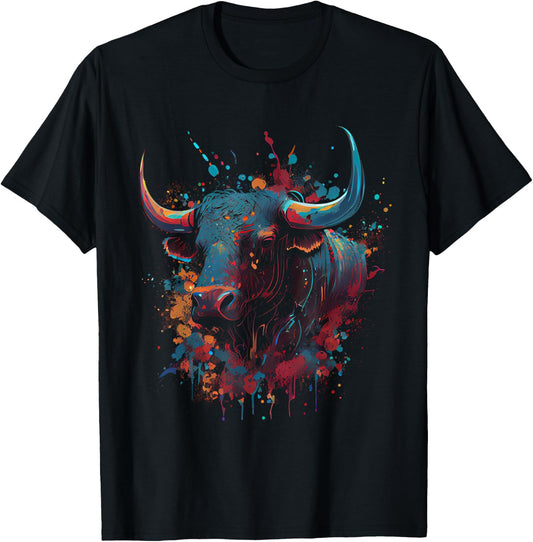 Bull Colorful Bull Riding Meat Favorite Animal Bull T-Shirt - T-Shirt | Black
