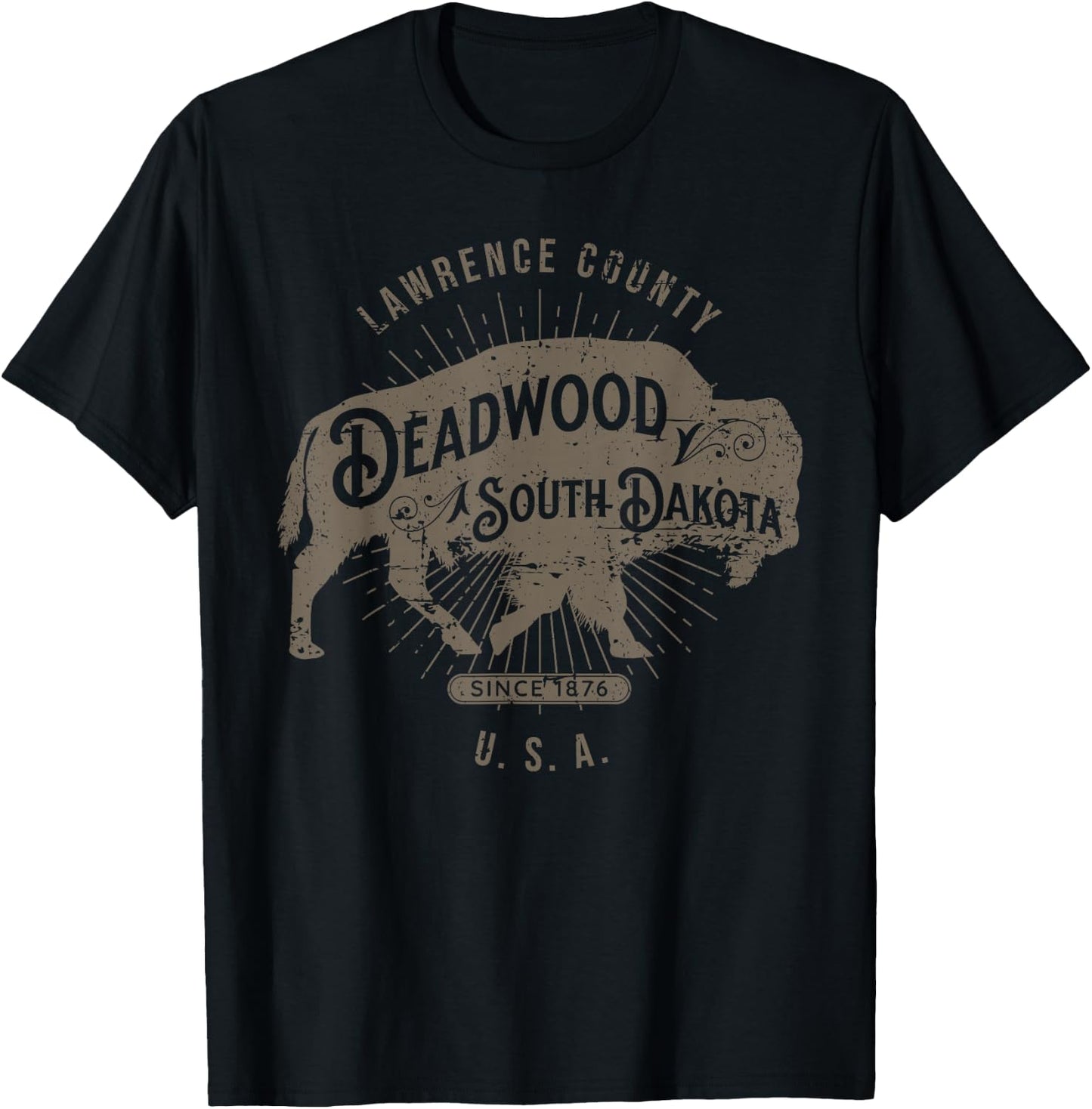 Deadwood South Dakota USA Distressed Bison Design Souvenir T-Shirt - T-Shirt | Black