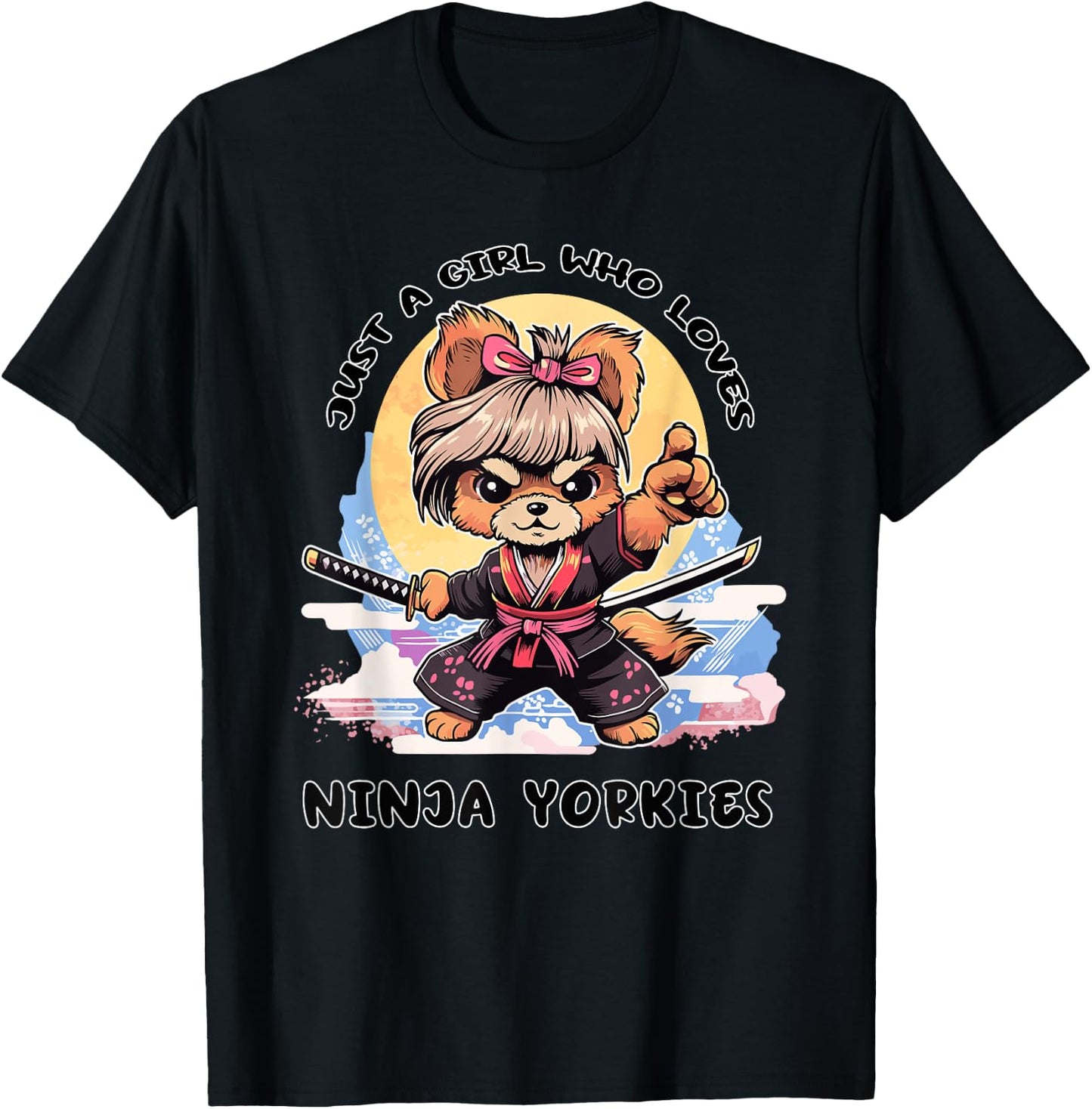 Just a Girl Who Loves Ninja Yorkies T-Shirt - T-Shirt | Black