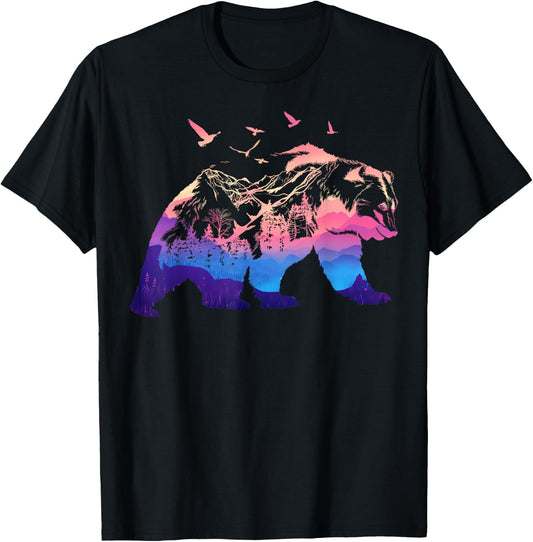 Bear Nature Outdoor Mountains Forest Trees Bear Wildlife T-Shirt - T-Shirt | Black