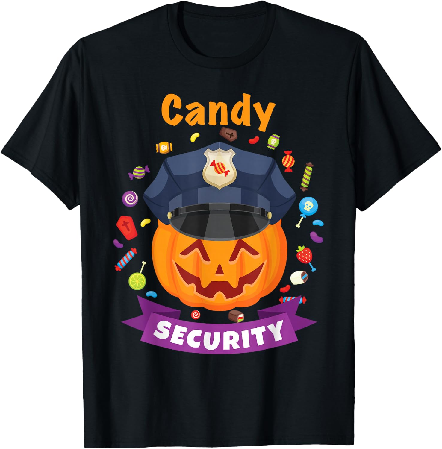 Candy Security Halloween Party Costume Police Funny T-Shirt - T-Shirt | Black