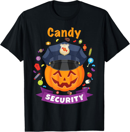 Candy Security Halloween Party Costume Police Funny T-Shirt - T-Shirt | Black