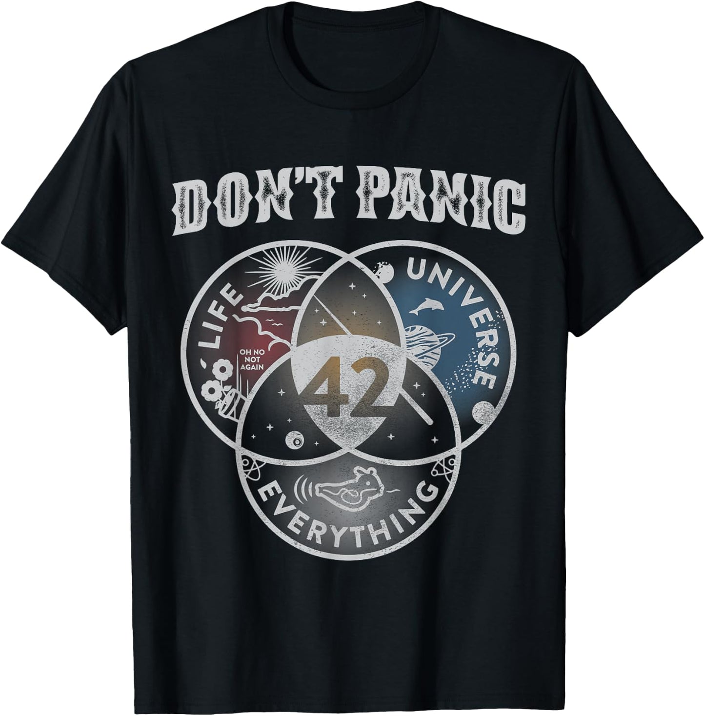 Venn Diagram Don't Panic Life The Universe And Everything 42 T-Shirt - T-Shirt | Black