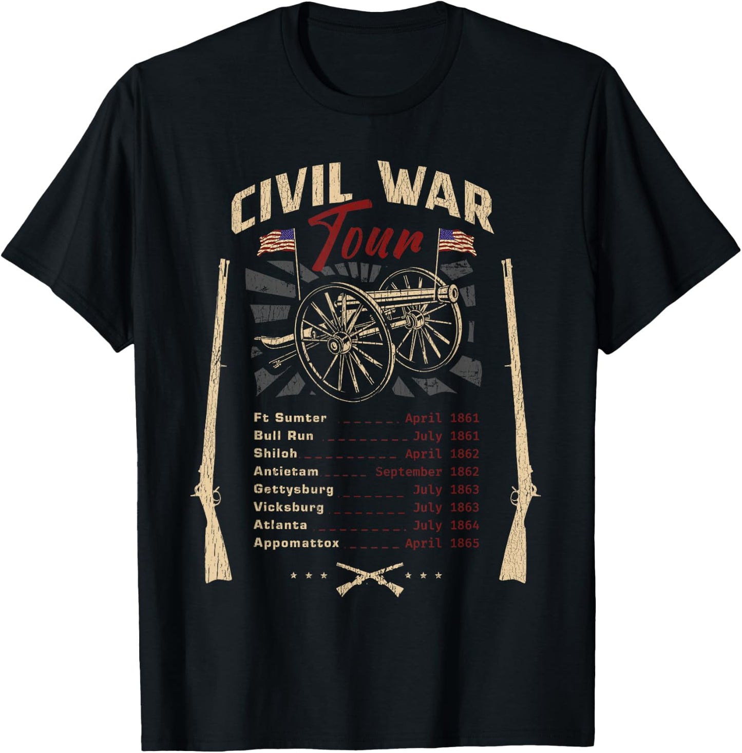 American Civil War Tour Battle Dates Reenactment Gettysburg T-Shirt - T-Shirt | Black
