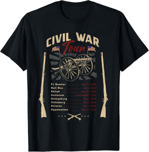 American Civil War Tour Battle Dates Reenactment Gettysburg T-Shirt - T-Shirt | Black