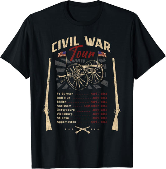 American Civil War Tour Battle Dates Reenactment Gettysburg T-Shirt - T-Shirt | Black