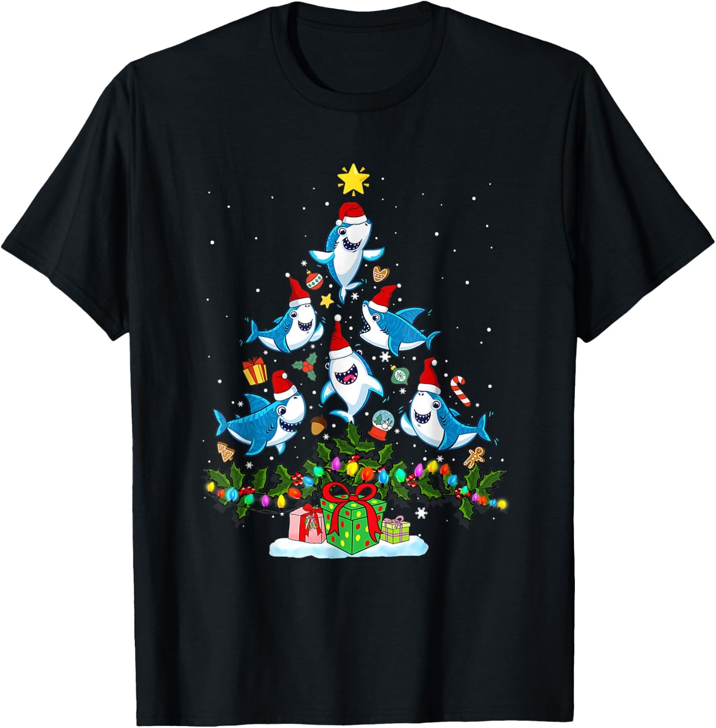 This Is My Christmas Pajama Shirt Funny Christmas Shark Tree T-Shirt - T-Shirt | Black