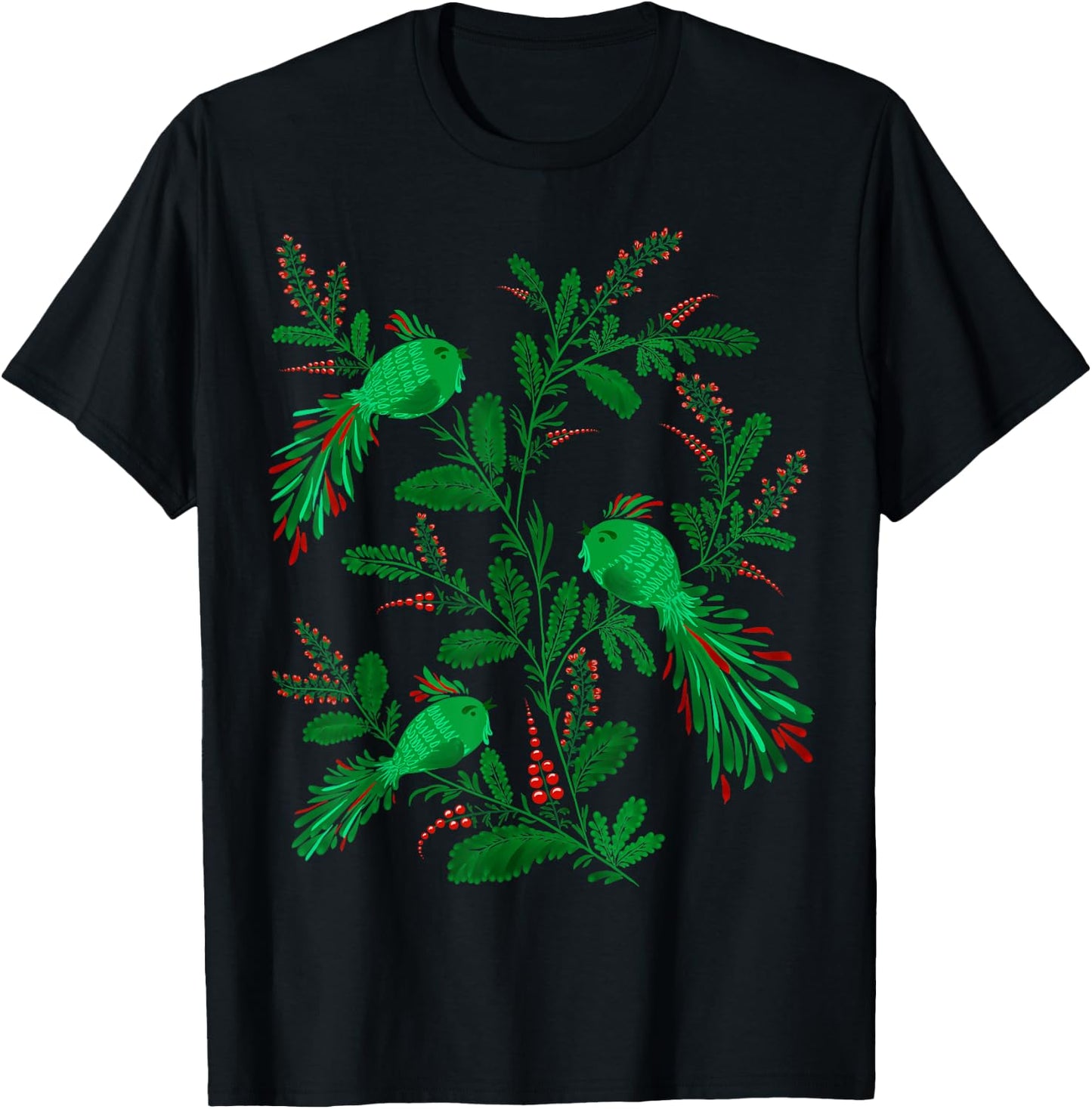 Magic Birds - Cute Floral Vintage Ukrainian Vyshyvanka Style T-Shirt - T-Shirt | Black