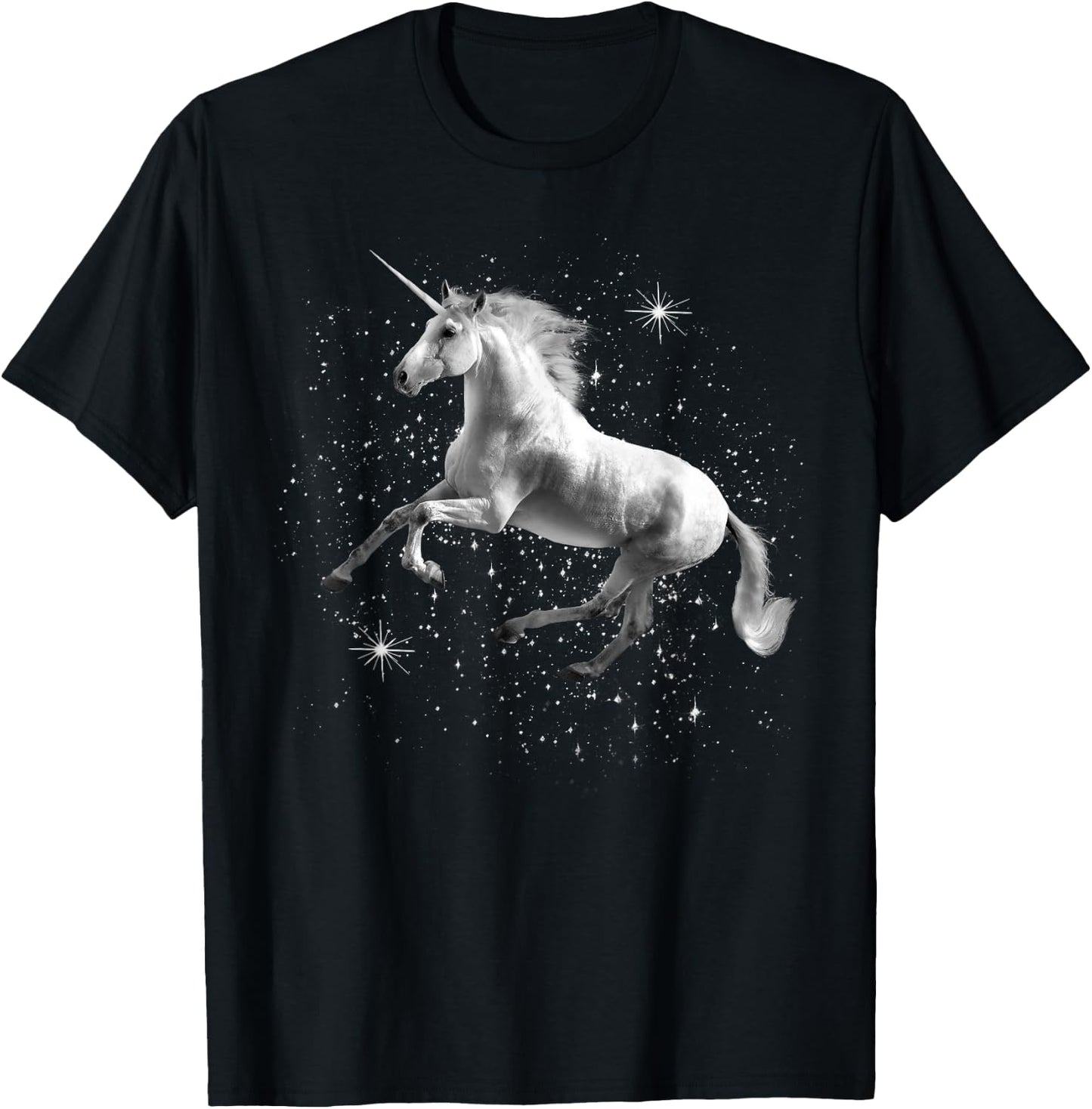 Unicorn Black and White Starry Stars T-Shirt - T-Shirt | Black