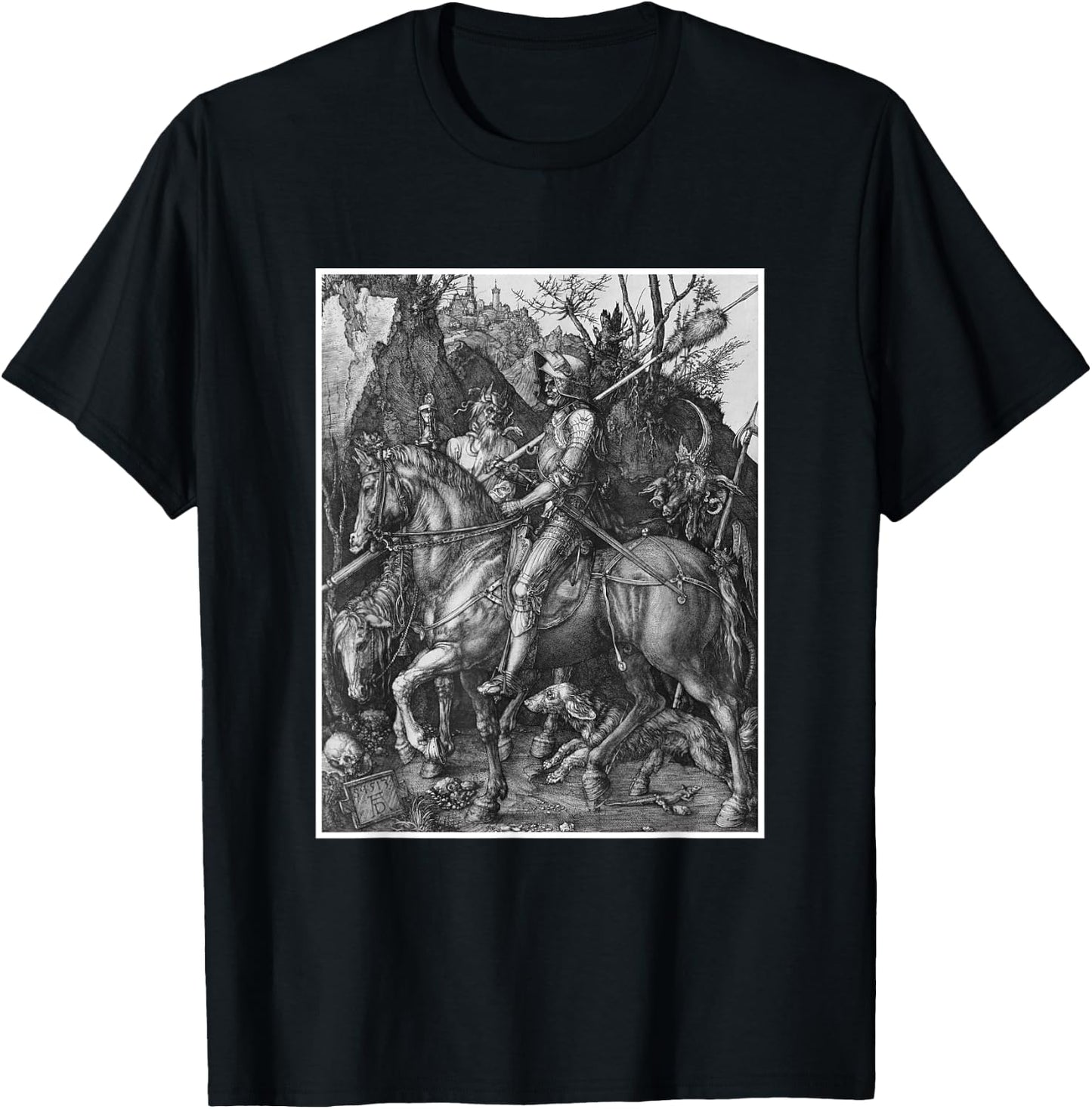 Medieval Knight Death & The Devil Art History Albrecht Durer T-Shirt - T-Shirt | Black