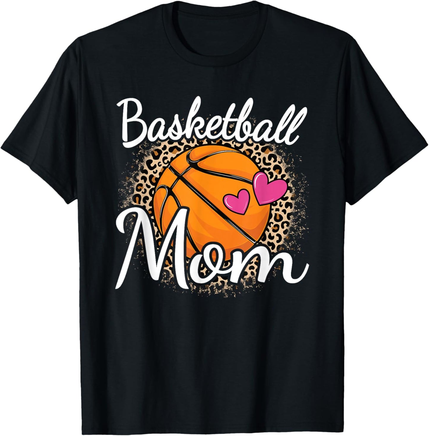 Basketball Mom Leopard Print Basketball Women Mama T-Shirt - T-Shirt | Black
