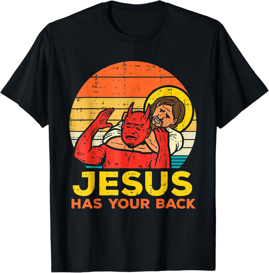 Jesus Has Your Back Jiu Jitsu Retro Christian Men Women Kids T-Shirt - T-Shirt | Black