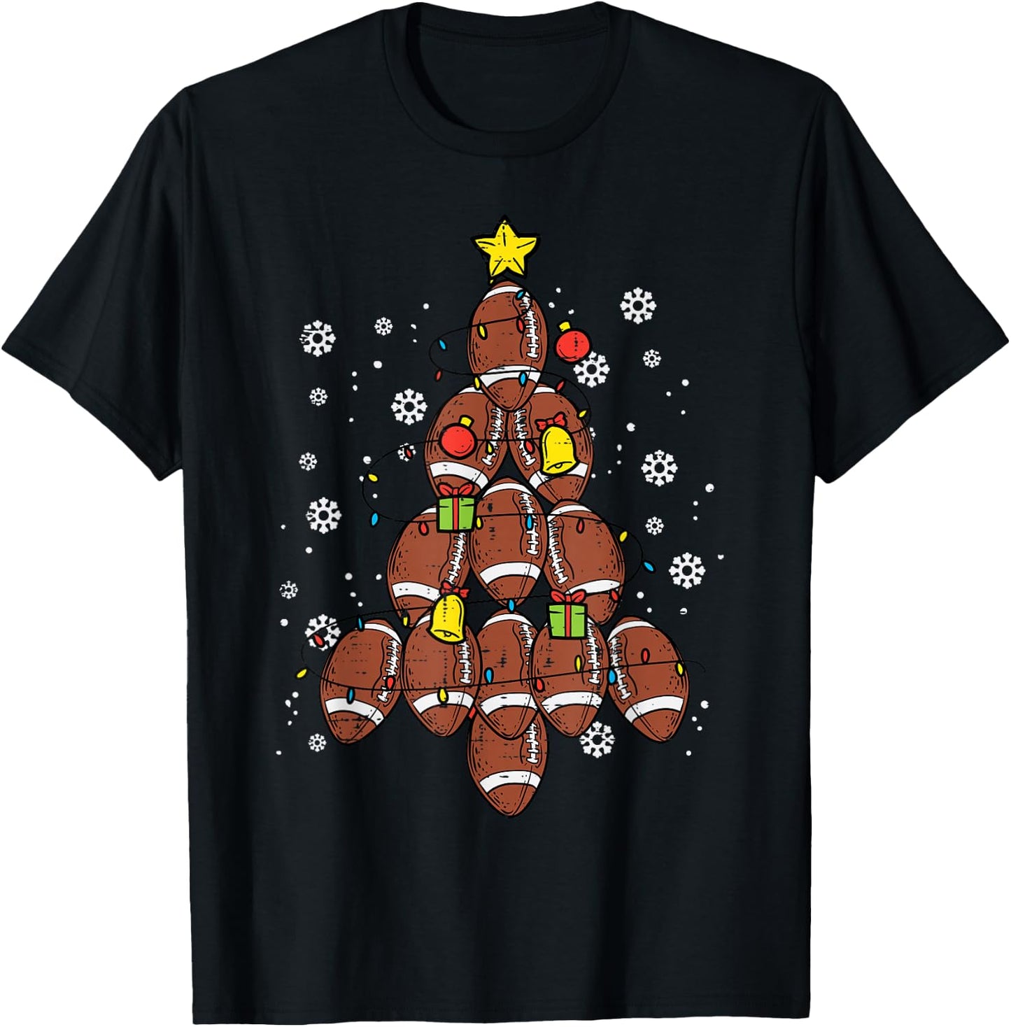 American Football Christmas Tree Xmas Sports Men Women Kids T-Shirt - T-Shirt | Black