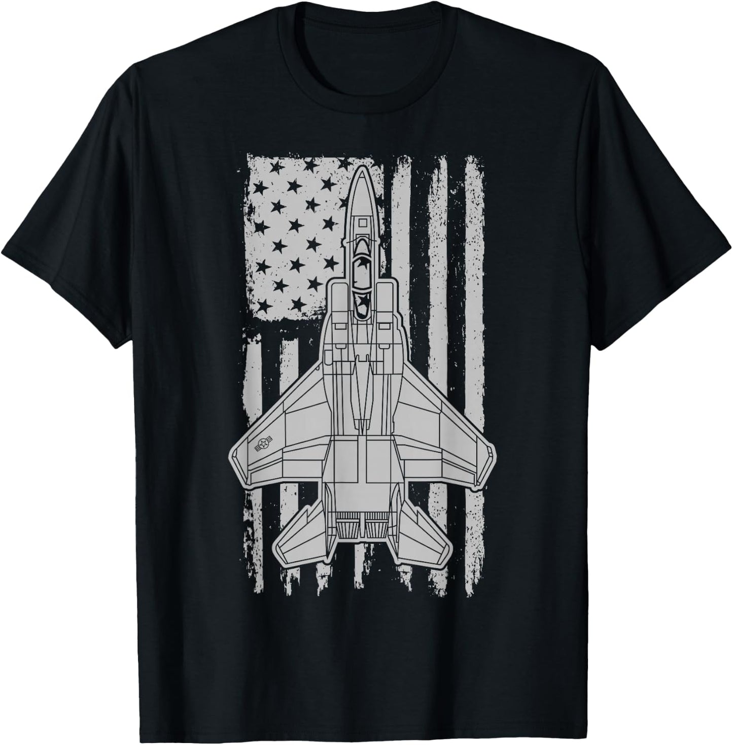F-15 Eagle Fighter Jet Airplane American Flag F15 T-Shirt - T-Shirt | Black