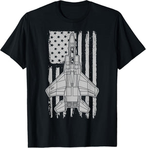 F-15 Eagle Fighter Jet Airplane American Flag F15 T-Shirt - T-Shirt | Black