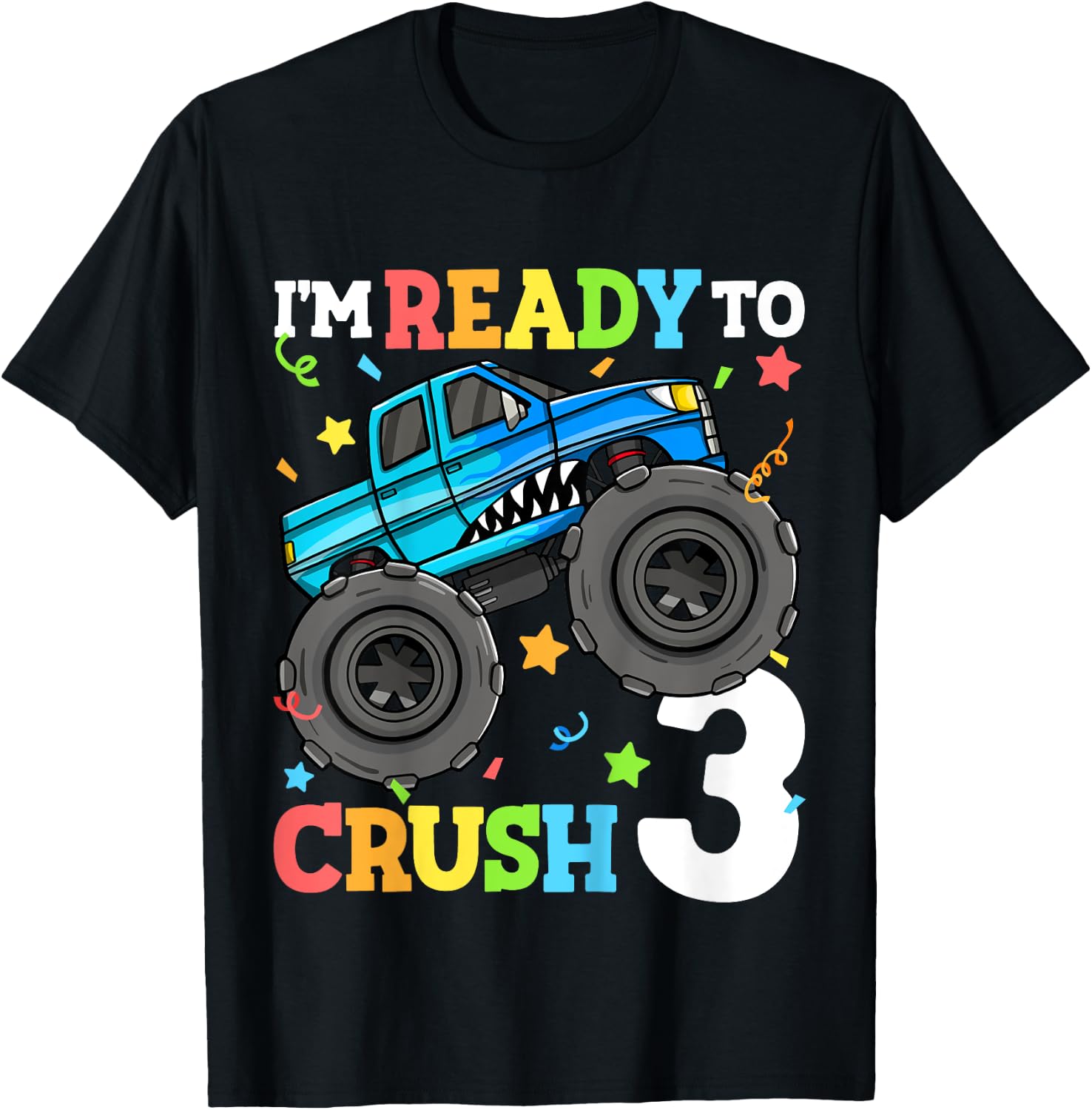Kids Monster Truck Shark 3rd Birthday Boy Toddler 3 Three T-Shirt - T-Shirt | Black