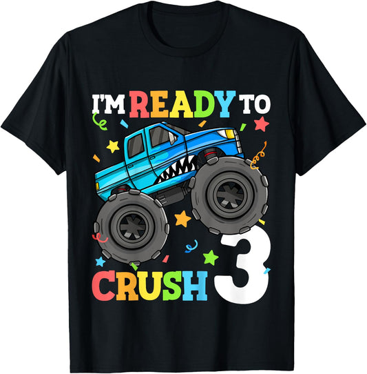 Kids Monster Truck Shark 3rd Birthday Boy Toddler 3 Three T-Shirt - T-Shirt | Black
